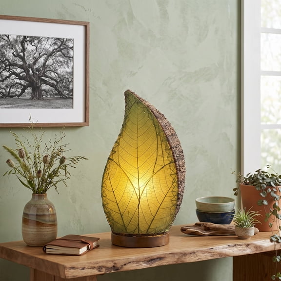 Eangee Home Design Leaflet Table Lamp, Shade Made Of Cocoa Leaves, 5x7x14 Inches