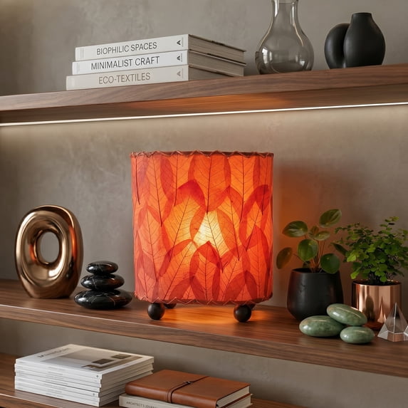 Eangee Home Design Mini Guyabano Table Lamp, Shade Made Of Guyabano Leaves, 9x5x9 Inches