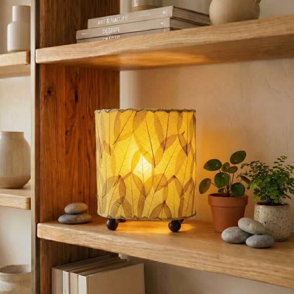 Eangee Home Design Mini Guyabano Table Lamp, Shade Made Of Guyabano Leaves, 9x5x9 Inches