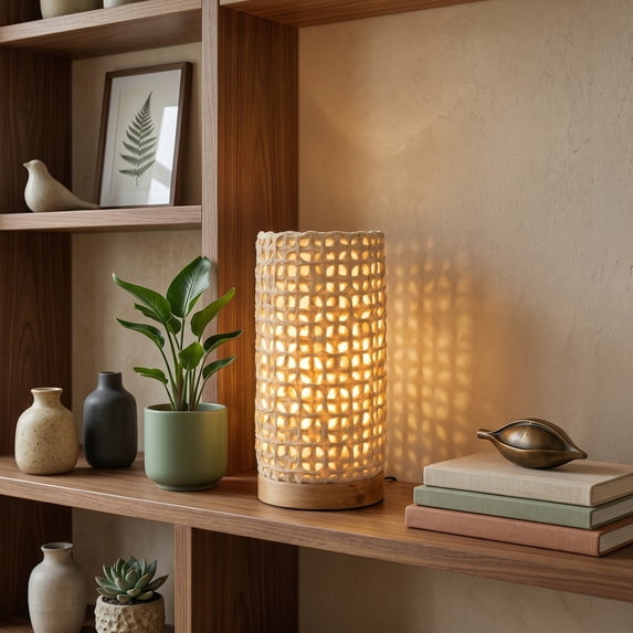 Eangee Home Design Mini Paper Cylinder Table Lamp, Shade Made Of Handmade Paper, 5x5x9 Inches