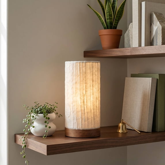 Eangee Home Design Mini Paper Cylinder Table Lamp, Shade Made Of Handmade Paper, 5x5x9 Inches