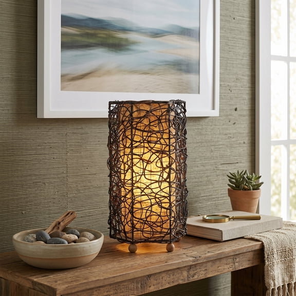 Eangee Home Design Nito Table Lamp, Shade Made Of Handmade Paper, 7x7x17 Inches