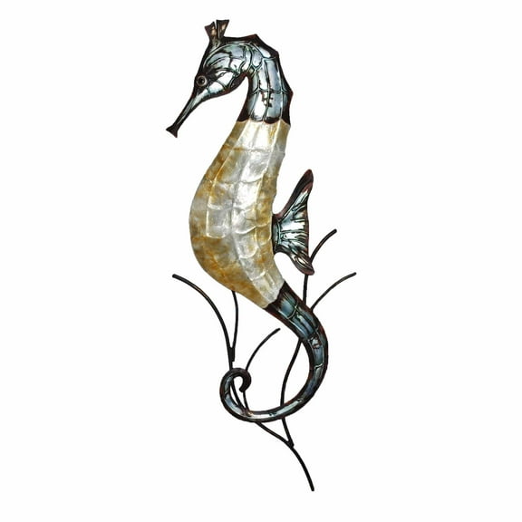 Eangee Home Design Seahorse Wall Decor Gray And Pearl, Capiz and Metal, Indoor / Outdoor Safe, 9x1x22 Inches