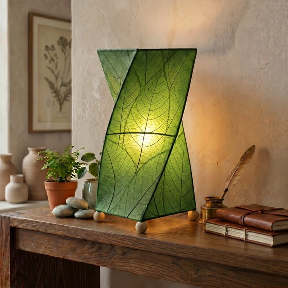 Eangee Home Design Twist Table Lamp, Shade Made Of Cocoa Leaves, 8x8x18 Inches