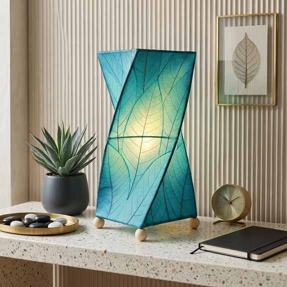Eangee Home Design Twist Table Lamp, Shade Made Of Cocoa Leaves, 8x8x18 Inches