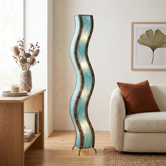 Eangee Home Design Wave Giant Floor Lamp, Shade Made Of Cocoa Leaves, 13x10x72 Inches