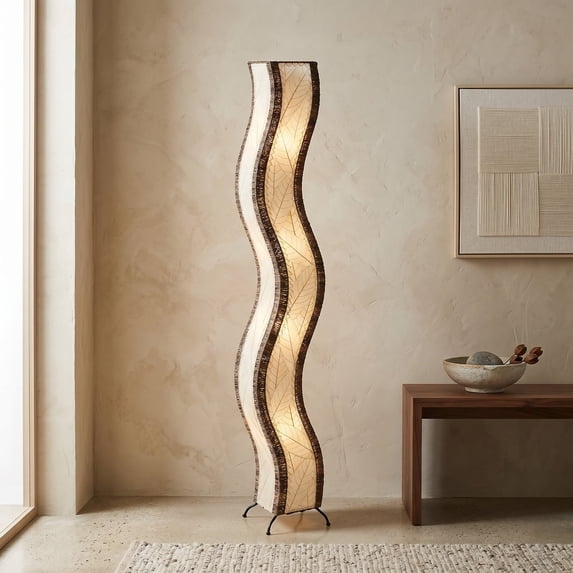 Eangee Home Design Wave Giant Floor Lamp, Shade Made Of Cocoa Leaves, 13x10x72 Inches