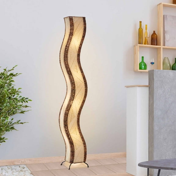 Eangee Home Design Wave Giant Floor Lamp, Shade Made Of Cocoa Leaves, 13x10x72 Inches