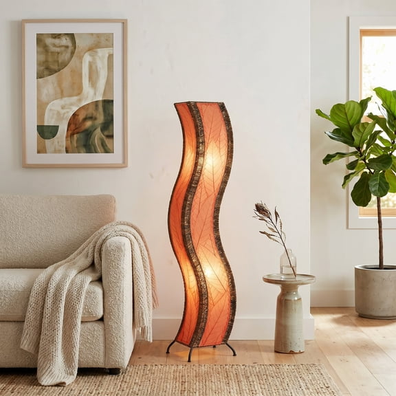 Eangee Home Design Wave Large Floor Lamp, Shade Made Of Cocoa Leaves, 13x10x48 Inches