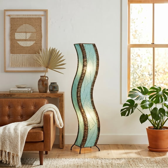 Eangee Home Design Wave Large Floor Lamp, Shade Made Of Cocoa Leaves, 13x10x48 Inches