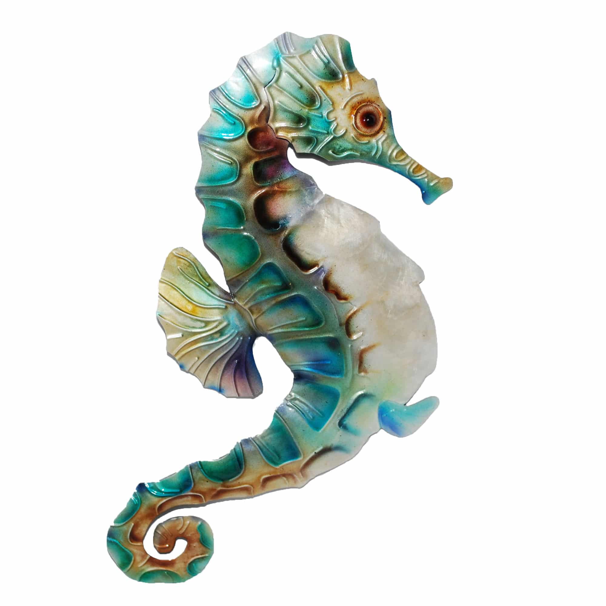 Hand-Painted Blue and Pearl Tin Seahorse Sculpture