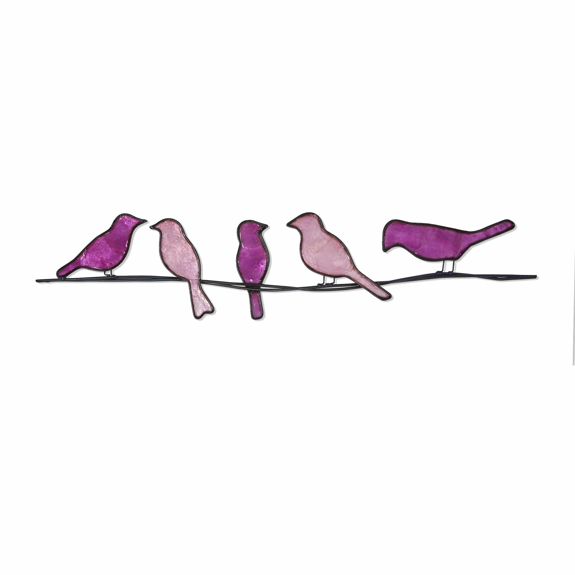 Purple Capiz Shell Birds on Black Tin Wire Sculpture