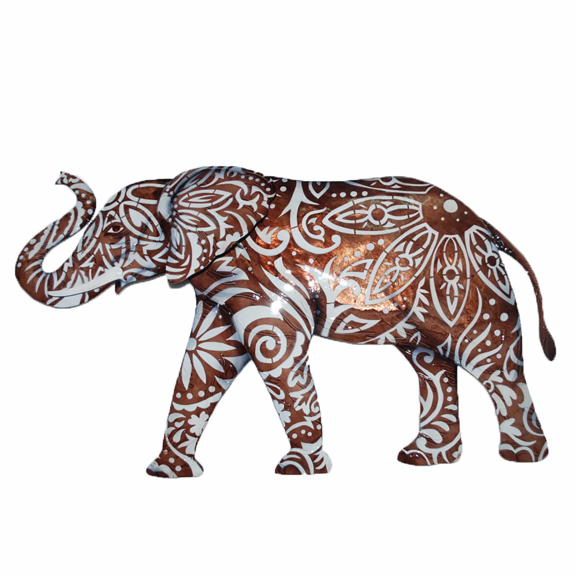 Handcrafted Brown and White Metal Elephant Wall Sculpture