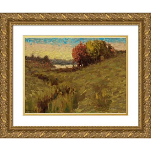 Eanger Irving Couse 18x15 Gold Ornate Wood Frame and Double Matted Museum Art Print Titled - Landscape at Dawn