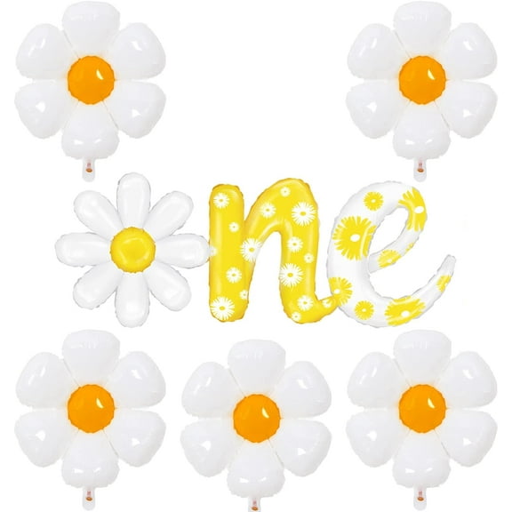 Eanjia 5pcs Daisy Balloon Party Decorations 1pc Daisy One Letter Balloon for Baby 1st Birthday Party Decorations Flower Theme First Birthday Party Supplies