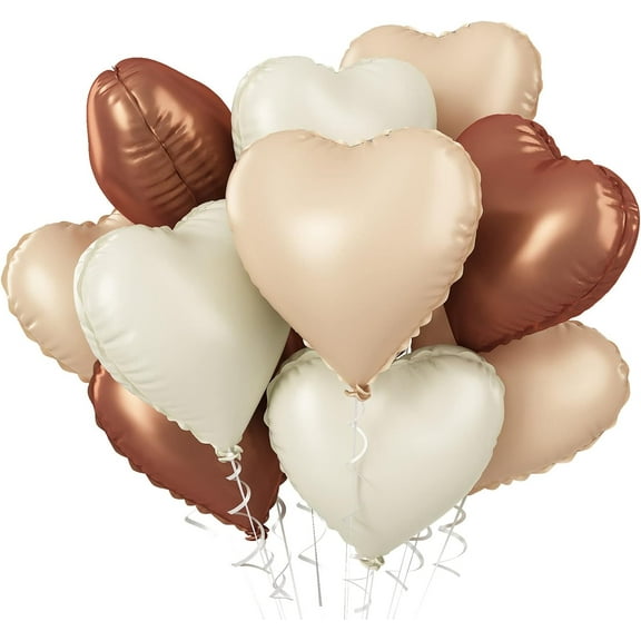 Eanjia Brown Apricot Heart Balloons, 10Pcs Coffee Cream Beige Foil Heart Shape Balloons, 18inch Heart Balloons for Helium Valentines Decorations for Engagement, Brithday, Baby Shower, Wedding
