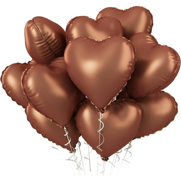 Eanjia Brown Heart Balloons, 10PCS Chocolate Coffee Foil Heart Shape Balloons, 18inch Brown Khaki Foil Balloons for Helium Neutral Love Heart Balloons for Jungle Safari Brithday Party, Valentines Day