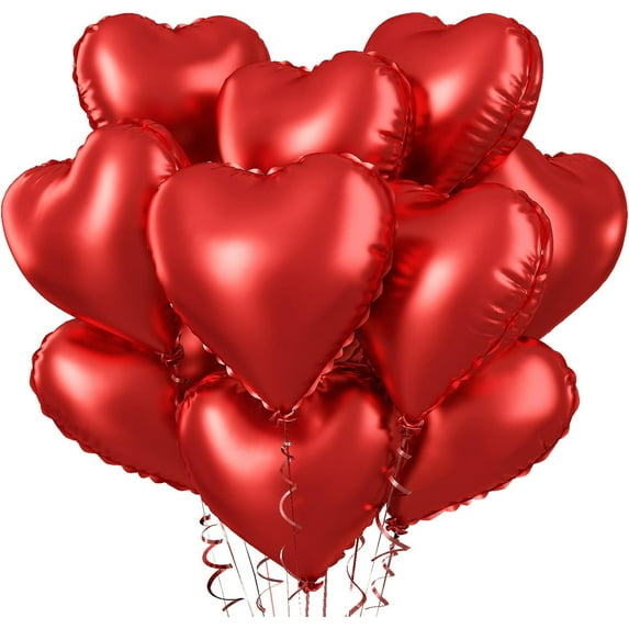 Eanjia Red Heart Balloons, Foil Heart Balloons Red, 10PCS 18inch Red Heart Shape Balloons for Helium Valentine Decorations for Valentines Day, Wedding, Brithday, Anniversary
