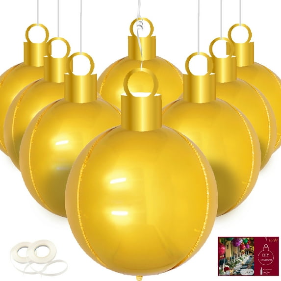 Eanjia XL 22inch Gold Christmas Balloon Ornaments Gold 8Count 40x56cm DIY Oversize Inflatable Christmas Hanging Ornaments for Holiday Indoor Window Display Xmas Tree Decoration Christmas Bauble