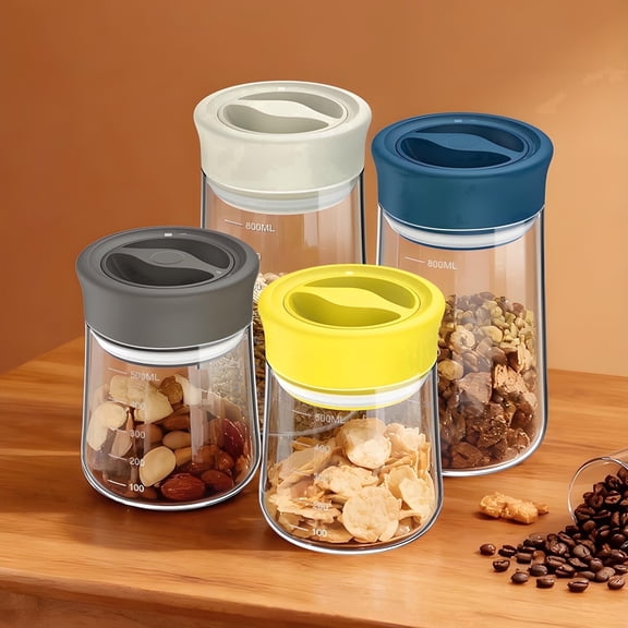 Eanlegom Glass Food Storage Container with Lid Airtight, for Coffee Bean Can, Pet Food, Pasta, Flour & Dry Goods (Beige, 500ml)1 Piece
