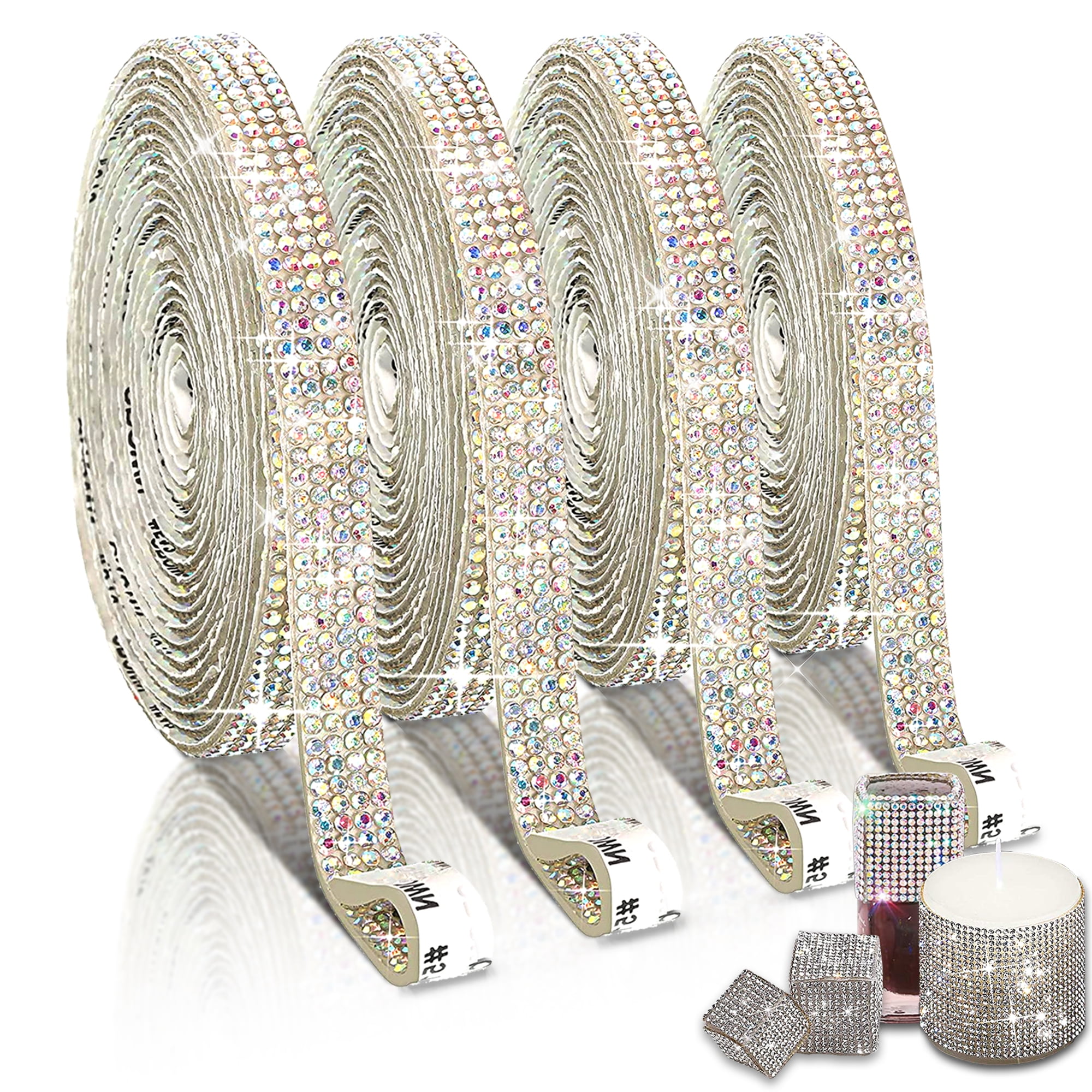 6 Rolls Bling Strips Crystal Rhinestone Ribbon Self Adhesive Color AB,  Silver