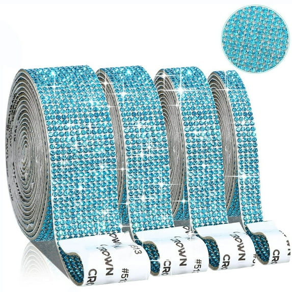 Eanloly 4 Rolls Self Adhesive Art & Craft Tape with 2 mm Rhinestones Strips Sticker(Blue)