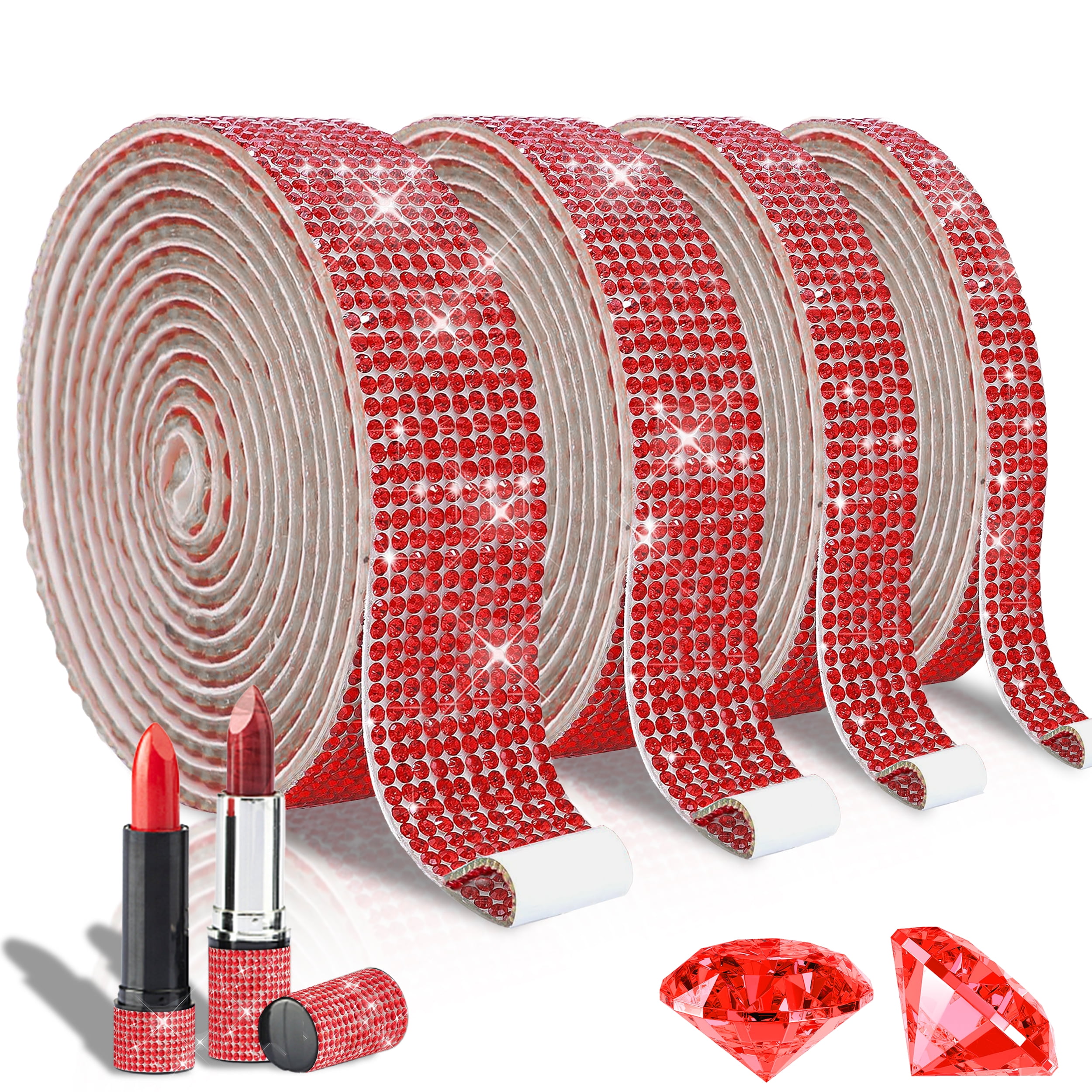 Eanloly 4 Rolls Self Adhesive Art & Craft Tape with Rhinestones ...