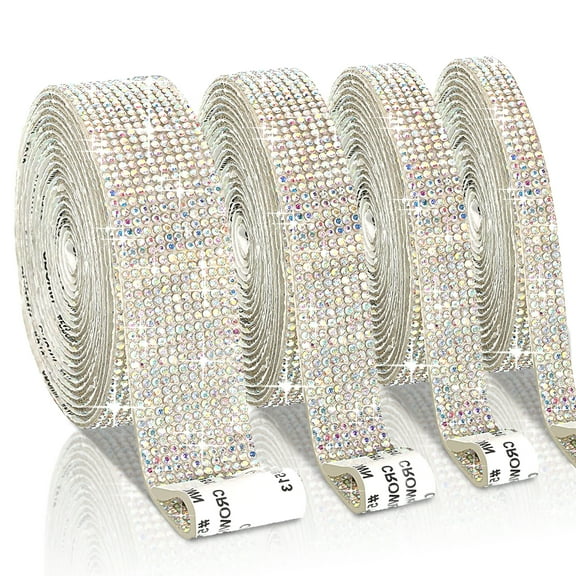 Eanloly 4 Rolls Self Adhesive Crystal Rhinestone Ribbon Art & Craft Tape with 2 mm Sticker(AB)