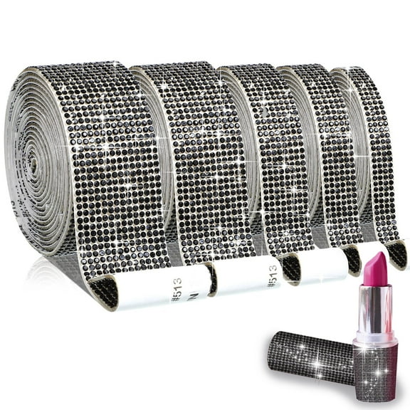 Eanloly 5 Rolls Self Adhesive Crystal Rhinestone Ribbon Art & Craft Tape with 2 mm Sticker(Black)