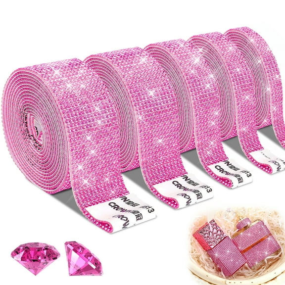 Eanloly 5 Rolls Self Adhesive Crystal Rhinestone Ribbon Art & Craft Tape with 2 mm Sticker(Pink)