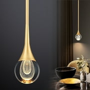 Eanloly LED Chandelier, Crystal Lighting Lamp, Ceiling Hanging, Assembled Length 42 inch, Gold