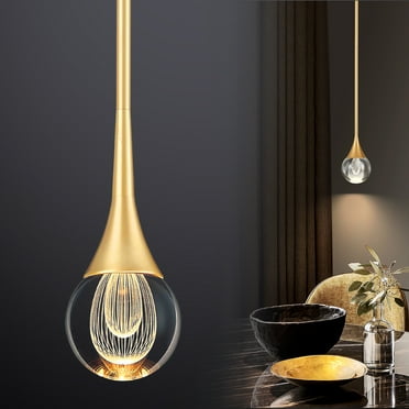 Eanloly LED Chandelier, Crystal Lighting Lamp, Ceiling Hanging, Assembled Length 42 inch, Gold