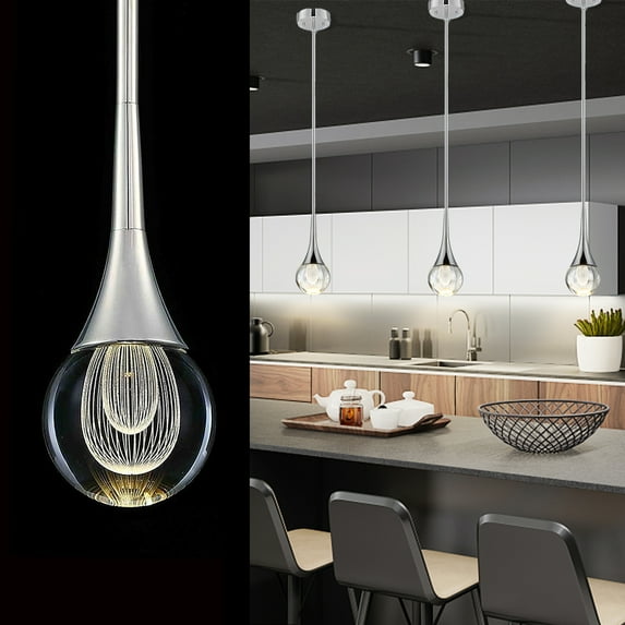 Eanloly LED Silver Chandelier, Crystal Pendant Lamp, Ceiling Hanging Lighting Assembled Product 42"