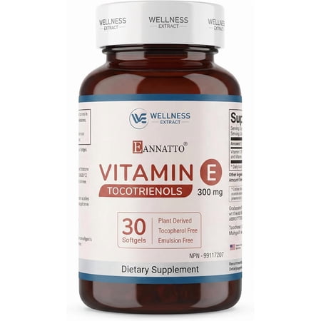 WELLNESS EXTRACT Eannatto Tocotrienols Vitamin E Supplements Tocopherol Free, Non-GMO, Gluten Free & Antioxidant (300MG 30 Softgels)
