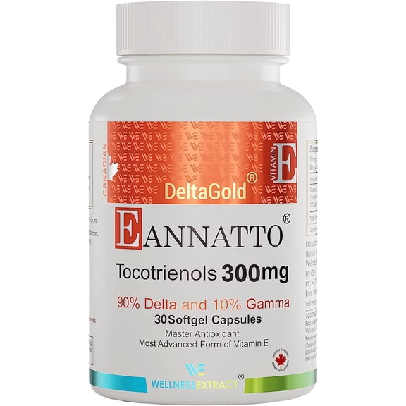 Wellness Extract Annatto Tocotrienols Vitamin E Supplement, Tocopherol-Free, Antioxidant Support, Non-GMO & Gluten-Free, 300 mg, 30 Softgels