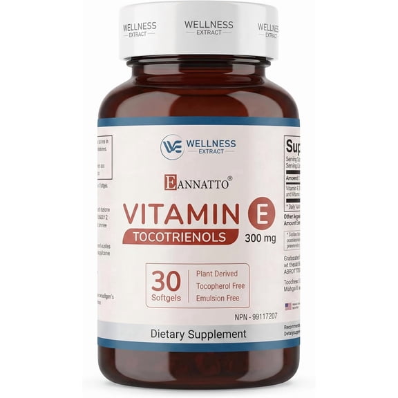 Wellness Extract Vitamin E Tocotrienols 300mg, DeltaGold, Annatto-Derived Antioxidant Supplement, Brain, Skin & Healthy Aging Support, 30 Softgels