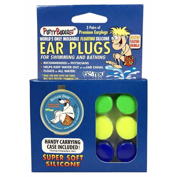 Ear Band-It Floatable Soft Silicone Putty Buddies Waterproof Ear Plugs - 91509 (Blue, Yellow, Green)