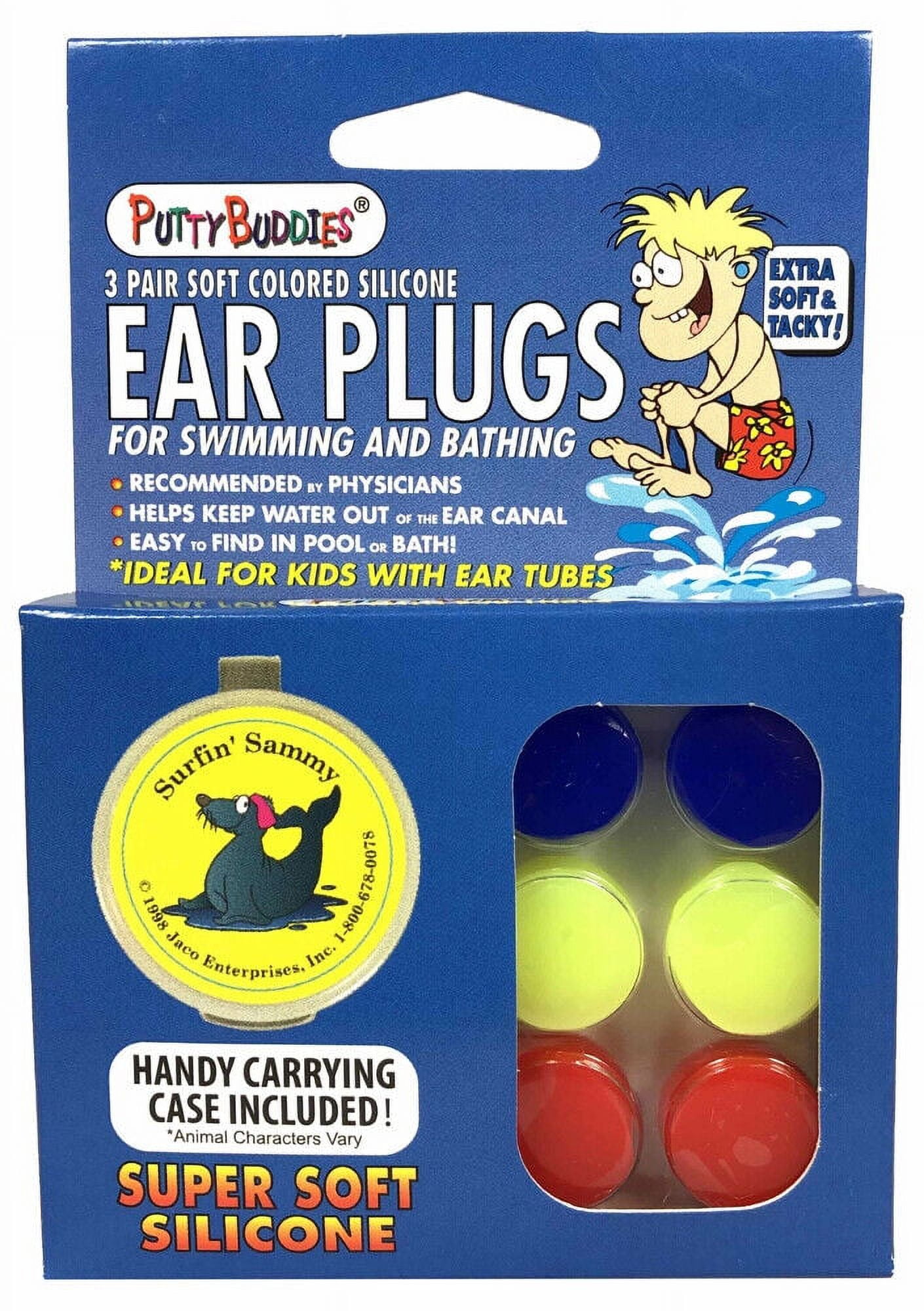 Putty Buddies Waterproof Swimming Ear Plugs, Silicone Red Yellow Blue, 5.00 x 3.50 x 0.70 inches