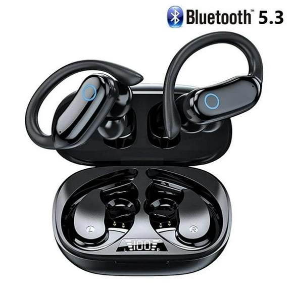 Ear Buds Wireless Earbuds 96hrs Playback Bluetooth Headphones IPX7 Waterproof Stereo Bass Over-Ear Earphones with Earhooks Microphone LED Battery Display for Sports/Workout/Gym/Running