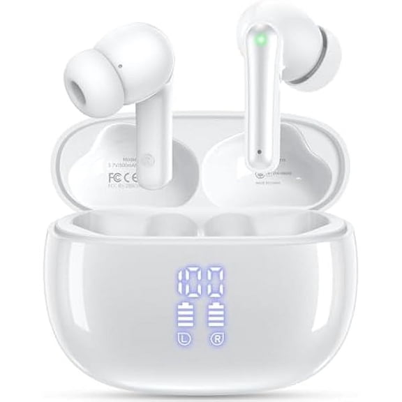 Ear Buds Wireless Earbuds - Bluetooth Headphones 40H Playtime LED Display Deep Bass Stereo in-Ear Earphones with IPX7 Waterproof for iPhone Android Phone Tablet Laptop, Pure White