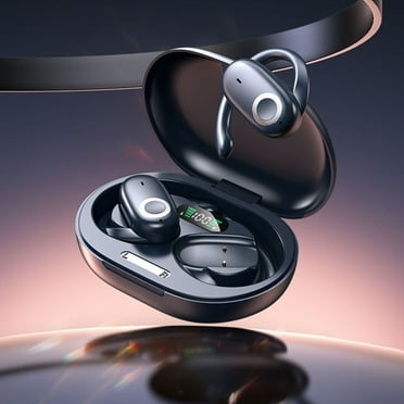 Ear Buds Wireless Earbuds Bluetooth Headphones Stereo Bass Over-Ear Earphones with Earhooks Microphone LED Battery Display for Sports/Workout/Gym/Running