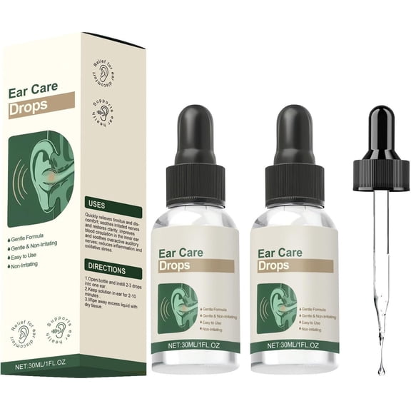 Ear Care Drops, Gentle & Non-Irritating Liquid Solution for Ear Discomfort & Ringing Relief, Soothing Natural Ear Drops to Support Ear Health & Clarity, 2 Bottles