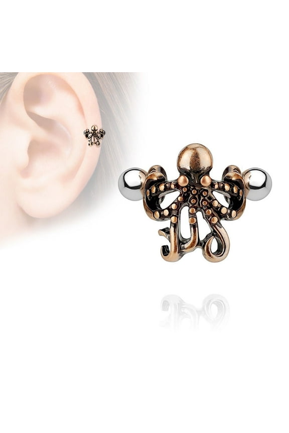 Ear Cartilage 16G Barbell Octopus Design Surgical Steel Helix Cuff