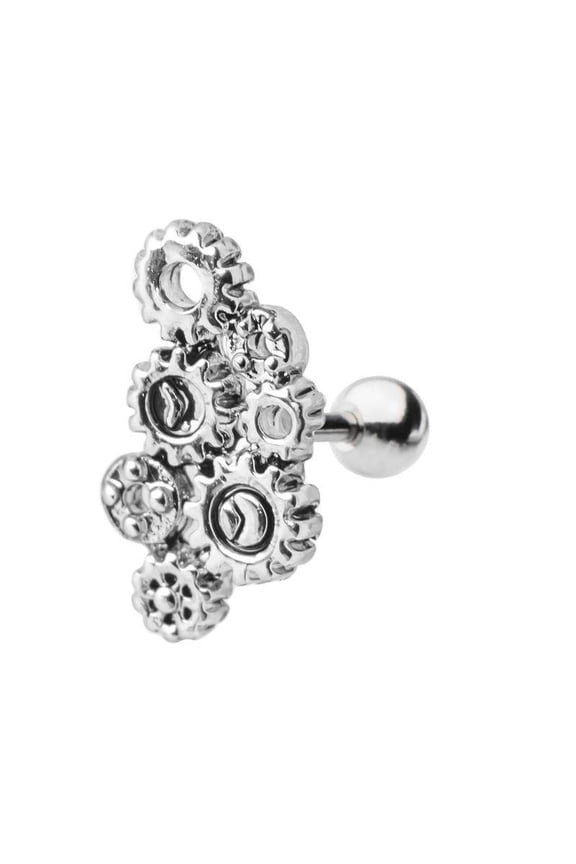 Ear Cartilage Barbell Tragus - Steampunk Gears Style - 16ga 316L Surgical Steel