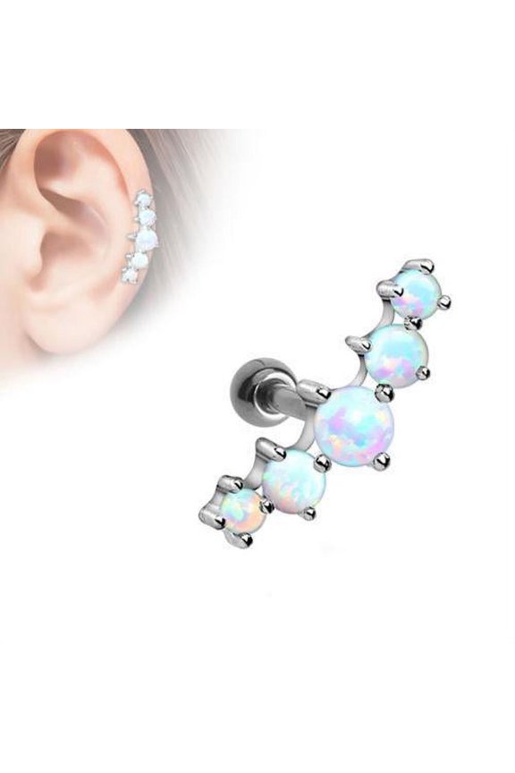 Ear Cartilage Body Jewelry Five Prong-Set Opalite Gems 316L Surgical Steel