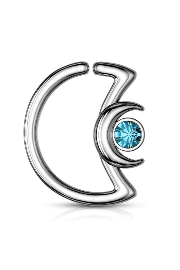 Ear Cartilage,Daith Hoop Tragus Rings Crescent Moon with Crystal Design S. Steel