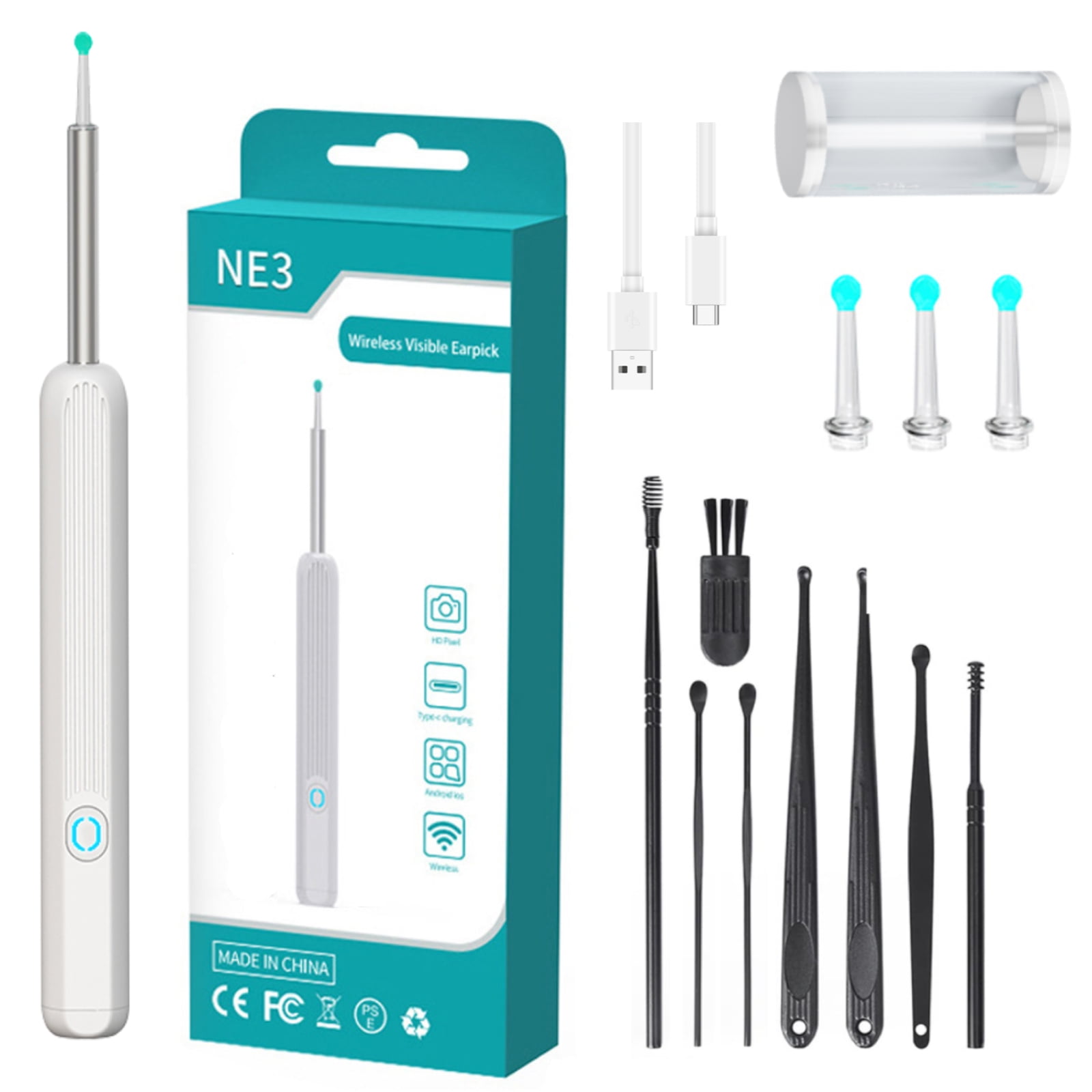 Toopower Earwax Removal Tool with Camera, 1296P HD Wifi Otoscope, Ear Cleaner Kit with 6 Ear Picks (White)