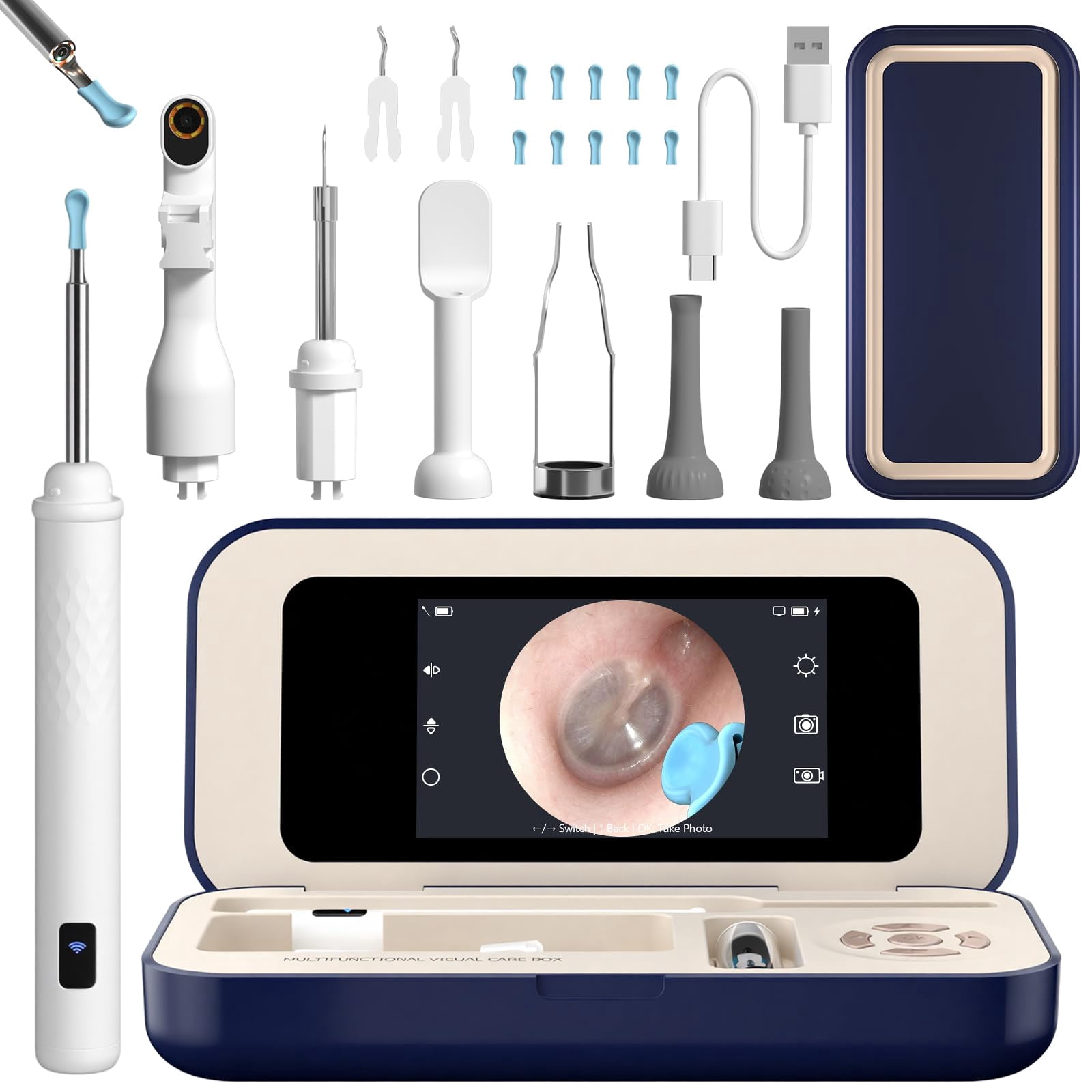 Ear Cleaner with Camera, Wireless Ear Wax Removal Tool with Screen, Visual Ear Cleaner Kit with Tweezers and Replacement Tips, Safe Ear Cleaning Tool for Kids & Adults