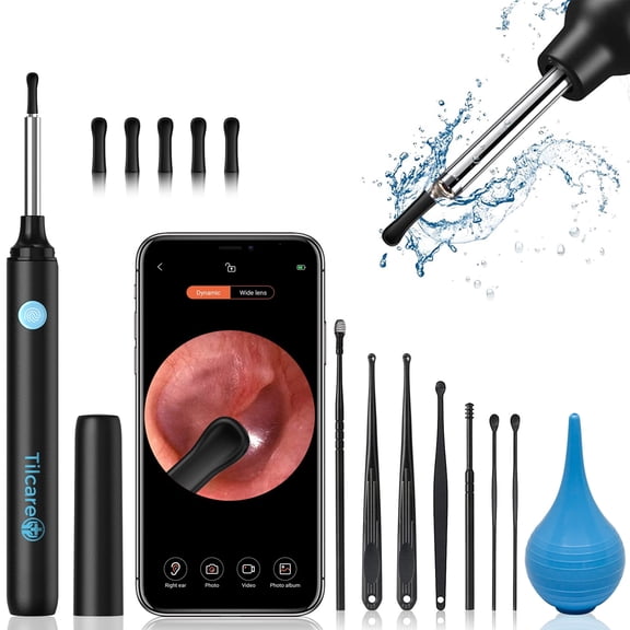 Tilcare Smart USB-C Otoscope with Light, Wax Removal Kit for Adults & Kids, Includes Bulb Syringe and Stainless Steel Curette