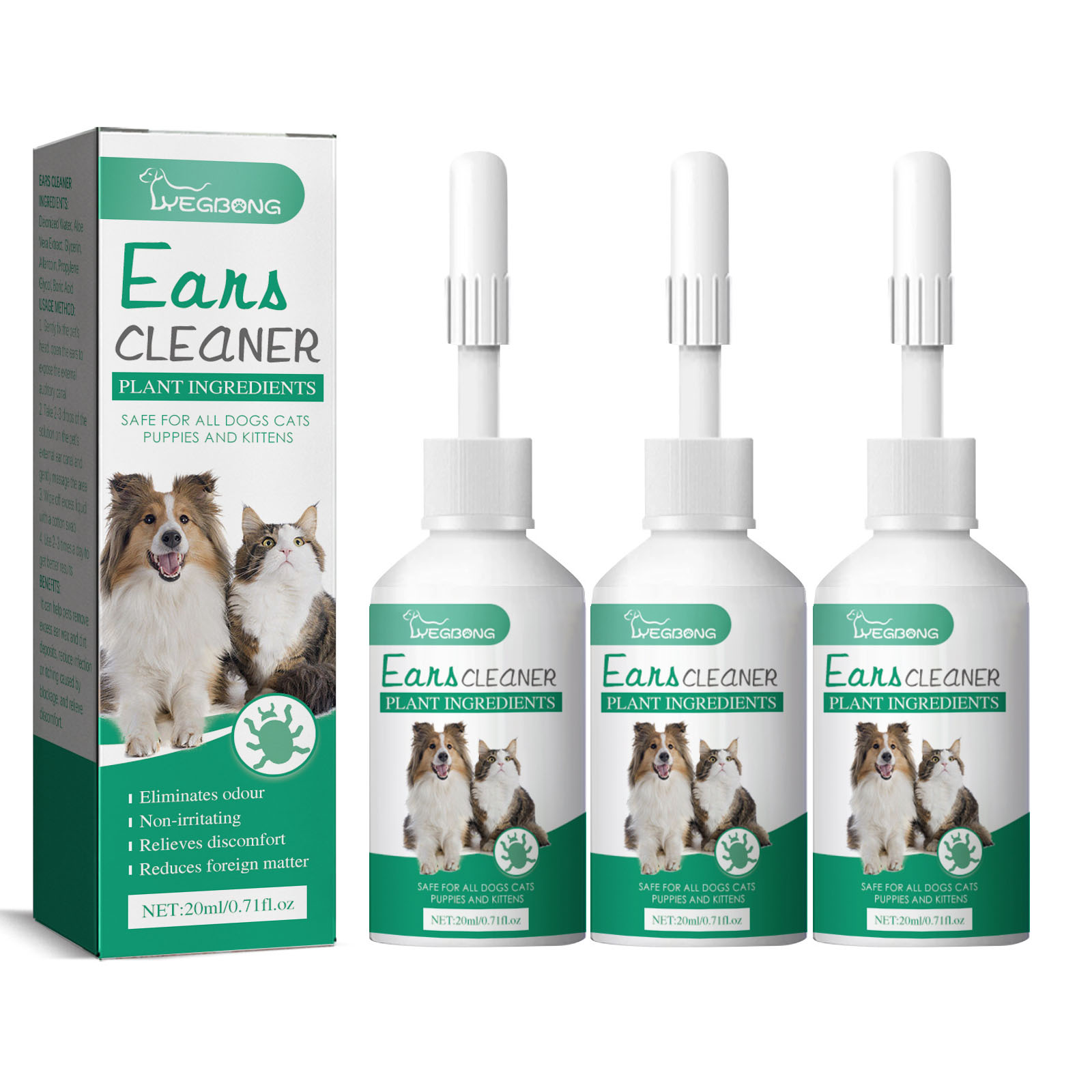 Ear Cleaner Pet Ear Drops, Cat & Dog Ear Cleaner Drops & Wash Solution, for Infections Control